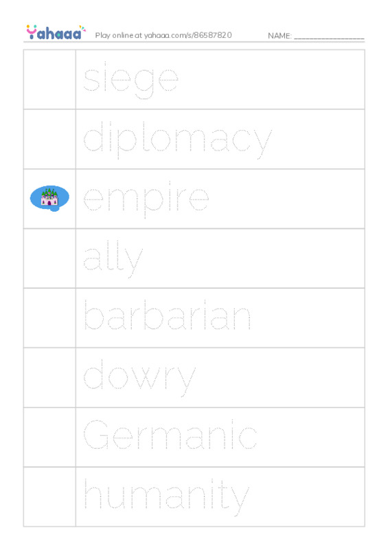 RAZ Vocabulary V: The Roman Empire Faces Attila PDF one column image words