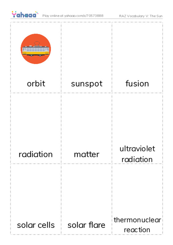 RAZ Vocabulary V: The Sun PDF flaschards with images