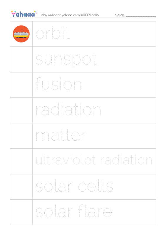 RAZ Vocabulary V: The Sun PDF one column image words