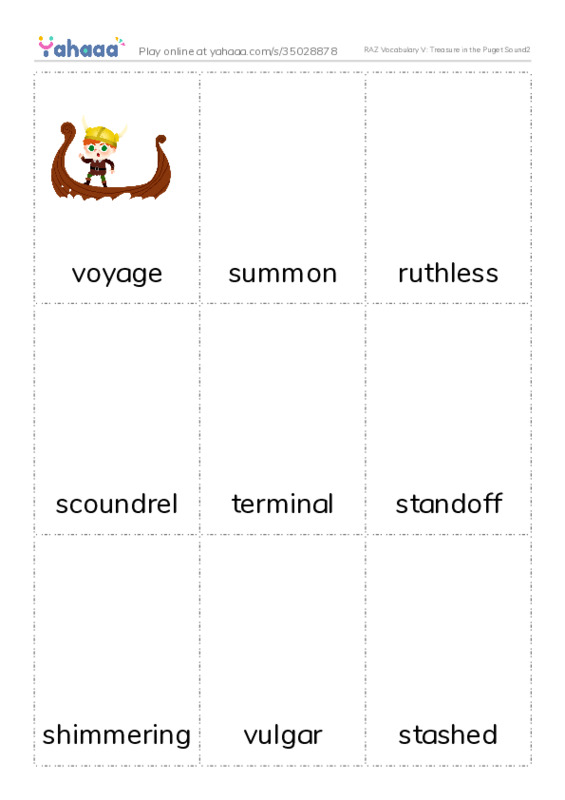 RAZ Vocabulary V: Treasure in the Puget Sound2 PDF flaschards with images