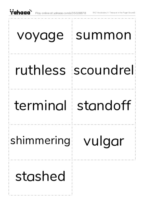 RAZ Vocabulary V: Treasure in the Puget Sound2 PDF two columns flashcards