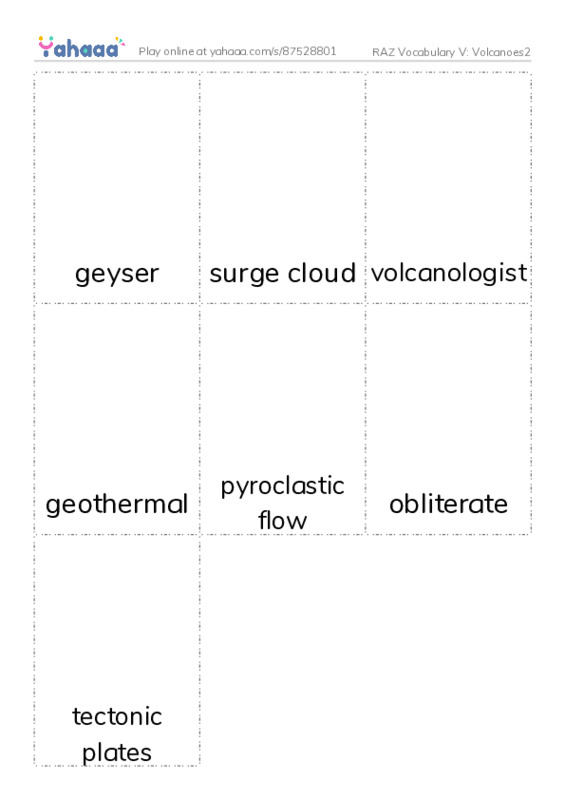 RAZ Vocabulary V: Volcanoes2 PDF flaschards with images