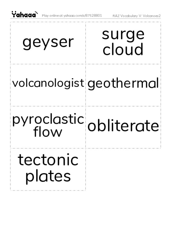 RAZ Vocabulary V: Volcanoes2 PDF two columns flashcards