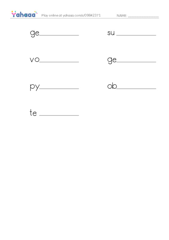 RAZ Vocabulary V: Volcanoes2 PDF worksheet writing row