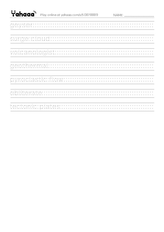 RAZ Vocabulary V: Volcanoes2 PDF write between the lines worksheet