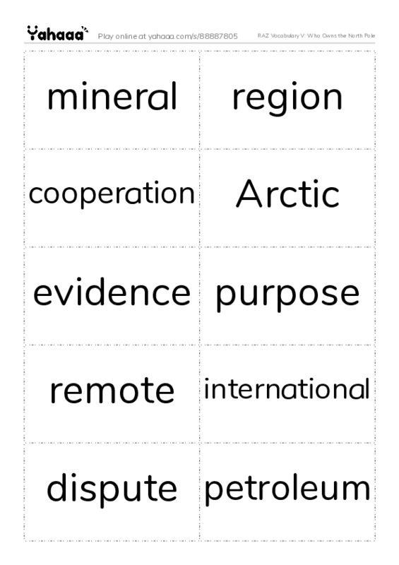 RAZ Vocabulary V: Who Owns the North Pole PDF two columns flashcards