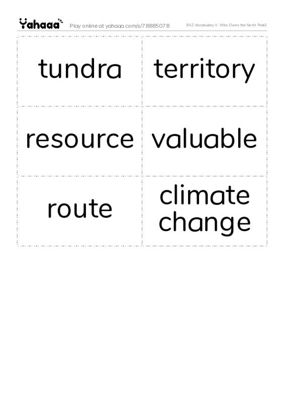 RAZ Vocabulary V: Who Owns the North Pole2 PDF two columns flashcards