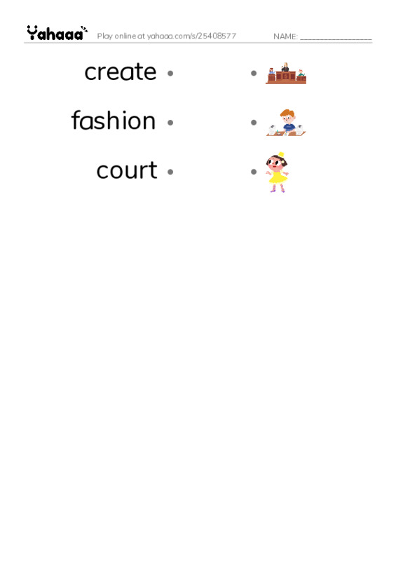 RAZ Vocabulary V: Wild and Wacky World of Wigs PDF link match words worksheet