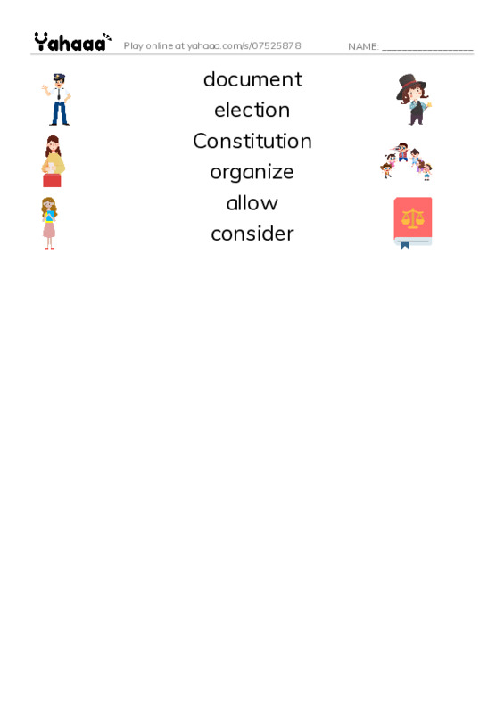 RAZ Vocabulary V: Women and the Vote PDF three columns match words