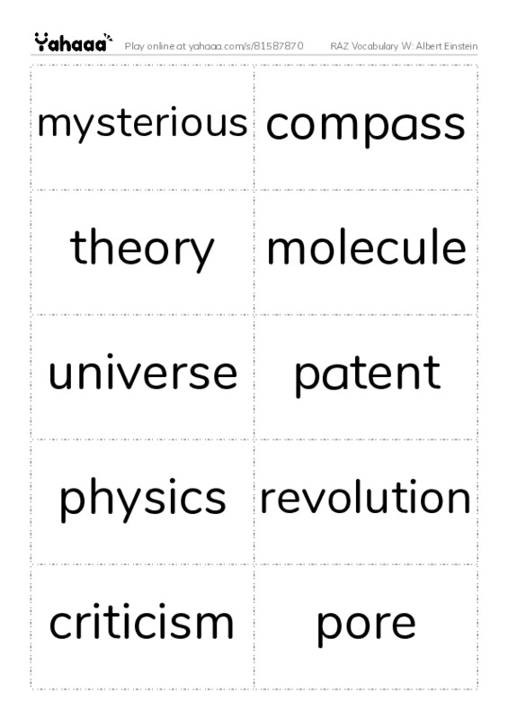 RAZ Vocabulary W: Albert Einstein PDF two columns flashcards