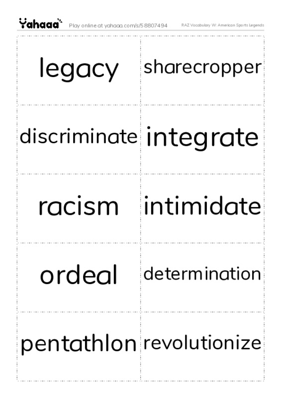 RAZ Vocabulary W: American Sports Legends PDF two columns flashcards