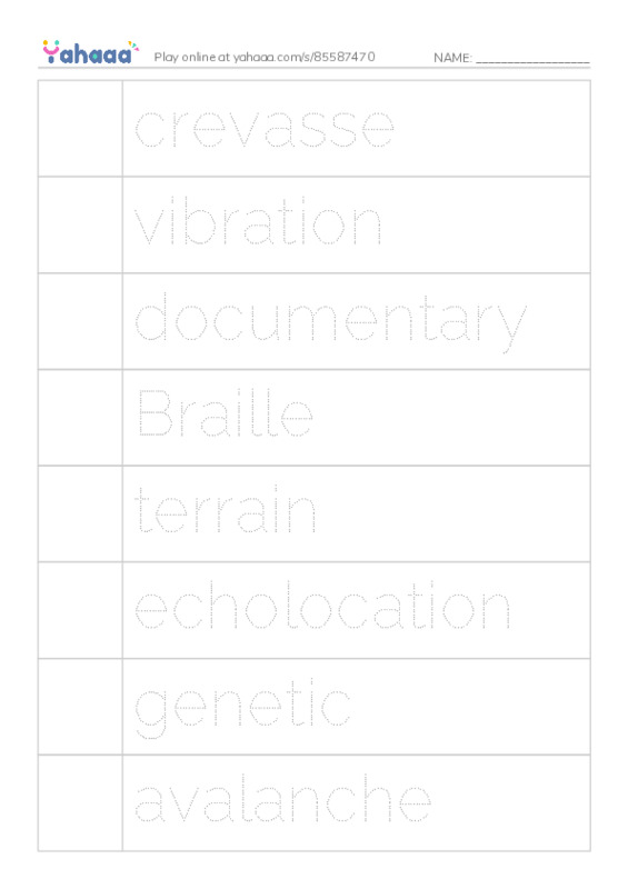 RAZ Vocabulary W: Climbing Mountains PDF one column image words