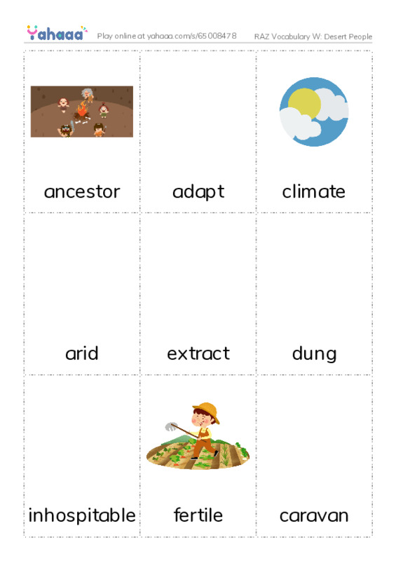 RAZ Vocabulary W: Desert People PDF flaschards with images