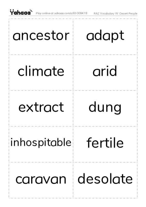 RAZ Vocabulary W: Desert People PDF two columns flashcards