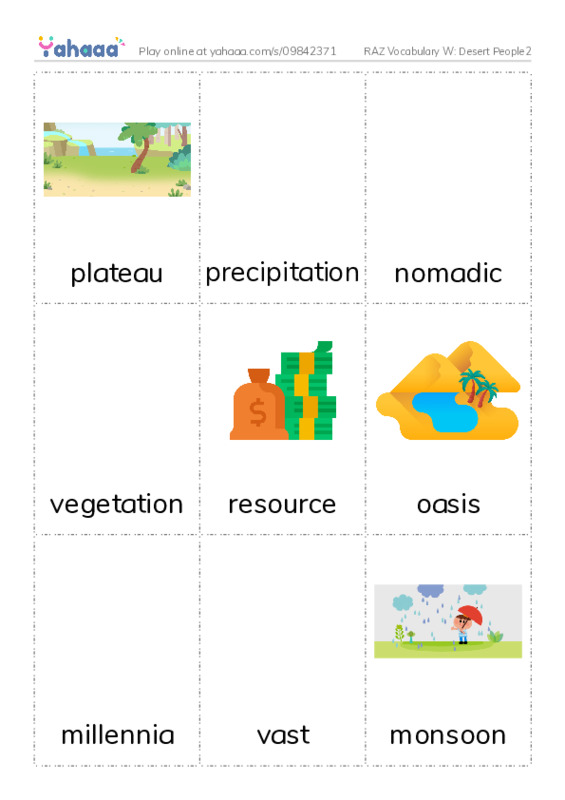 RAZ Vocabulary W: Desert People2 PDF flaschards with images