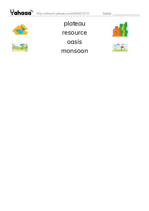RAZ Vocabulary W: Desert People2 PDF three columns match words