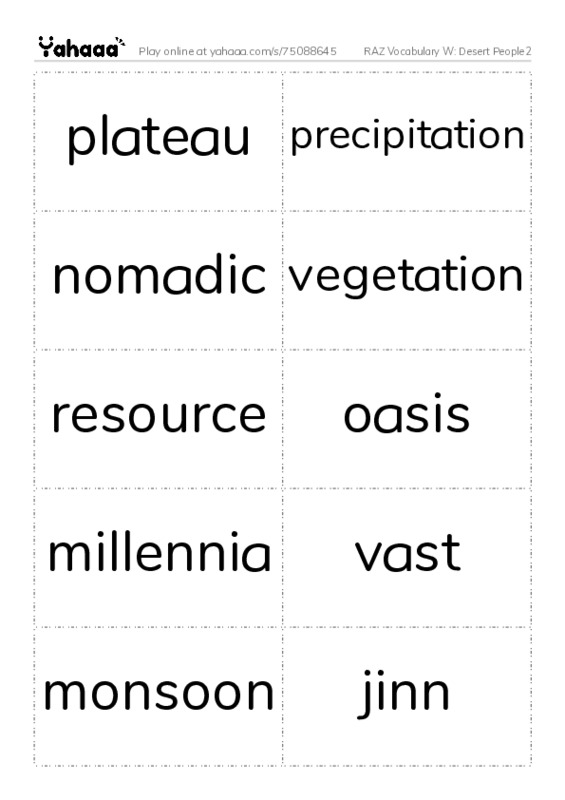 RAZ Vocabulary W: Desert People2 PDF two columns flashcards