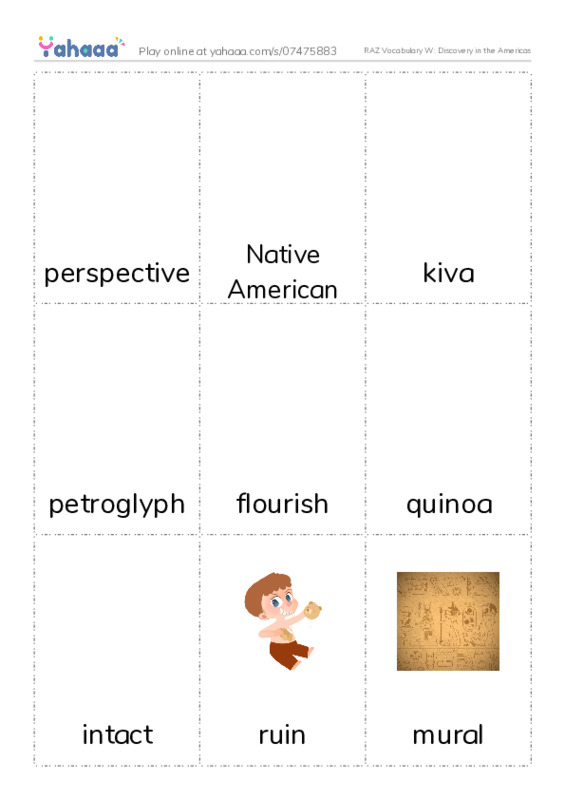 RAZ Vocabulary W: Discovery in the Americas PDF flaschards with images
