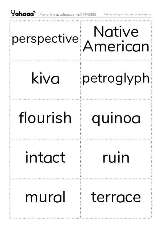 RAZ Vocabulary W: Discovery in the Americas PDF two columns flashcards