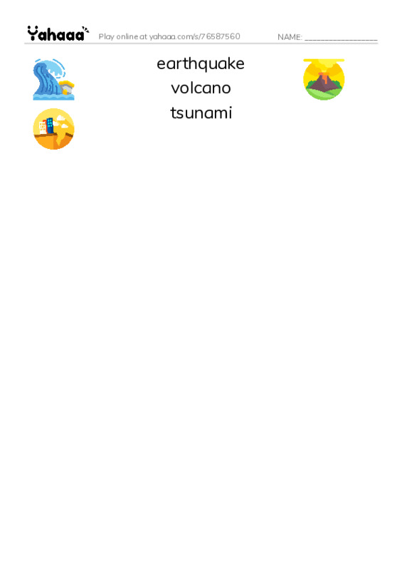 RAZ Vocabulary W: Earthquakes Volcanoes and Tsunamis2 PDF three columns match words