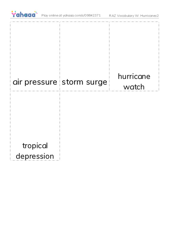 RAZ Vocabulary W: Hurricanes2 PDF flaschards with images