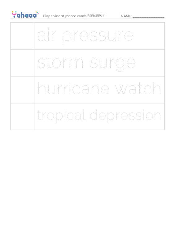 RAZ Vocabulary W: Hurricanes2 PDF one column image words