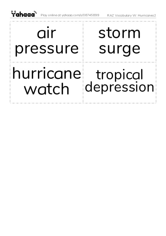 RAZ Vocabulary W: Hurricanes2 PDF two columns flashcards