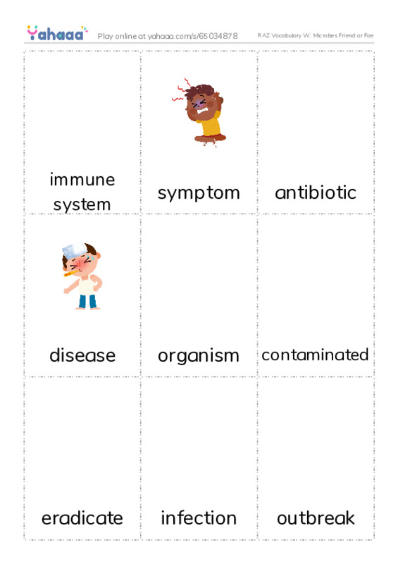 RAZ Vocabulary W: Microbes Friend or Foe PDF flaschards with images