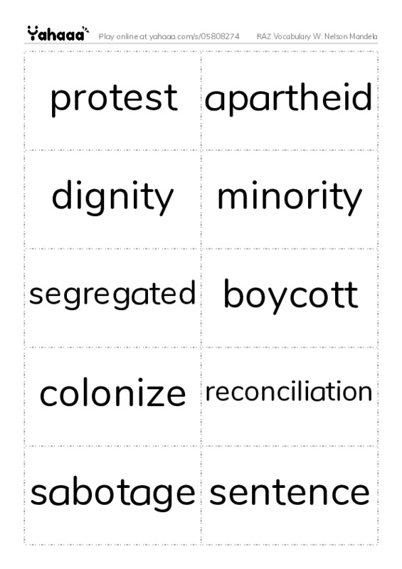 RAZ Vocabulary W: Nelson Mandela PDF two columns flashcards