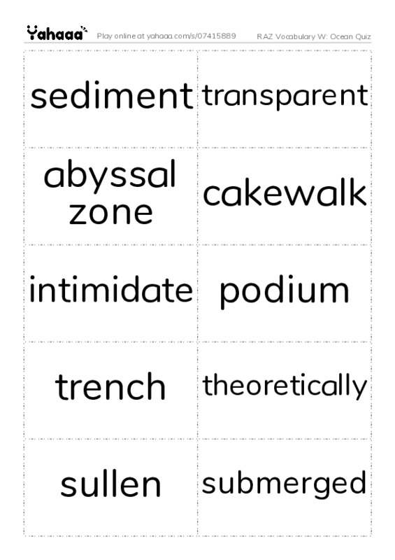 RAZ Vocabulary W: Ocean Quiz PDF two columns flashcards