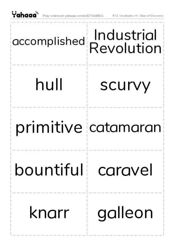 RAZ Vocabulary W: Ships of Discovery PDF two columns flashcards