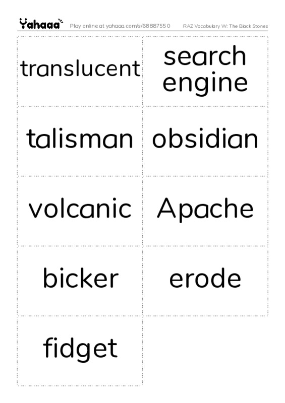 RAZ Vocabulary W: The Black Stones PDF two columns flashcards