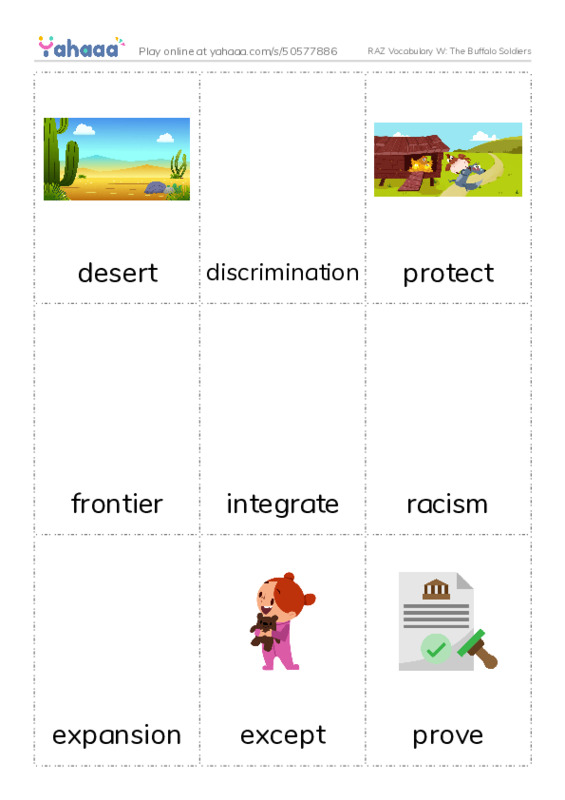 RAZ Vocabulary W: The Buffalo Soldiers PDF flaschards with images
