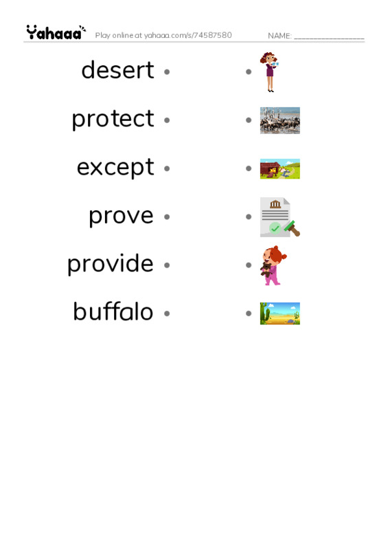 RAZ Vocabulary W: The Buffalo Soldiers PDF link match words worksheet