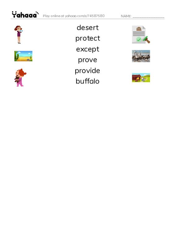 RAZ Vocabulary W: The Buffalo Soldiers PDF three columns match words