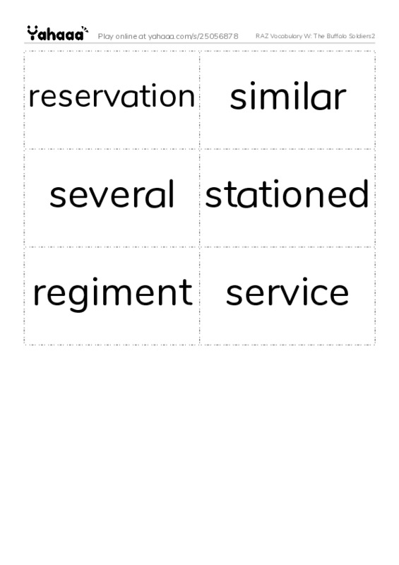 RAZ Vocabulary W: The Buffalo Soldiers2 PDF two columns flashcards