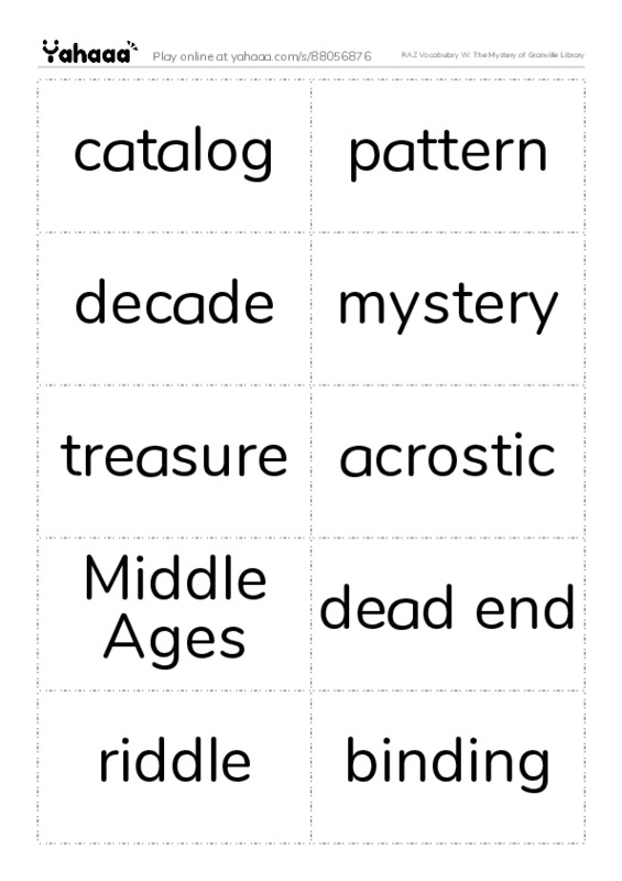 RAZ Vocabulary W: The Mystery of Granville Library PDF two columns flashcards