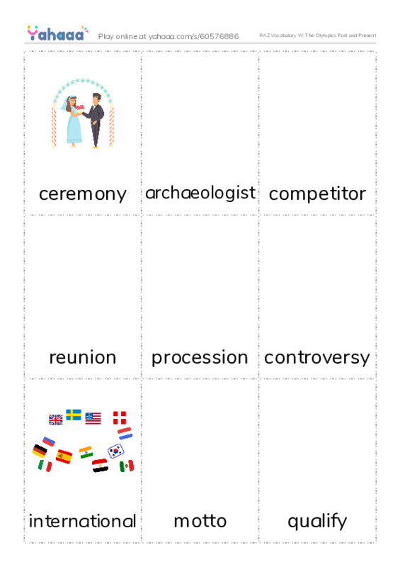 RAZ Vocabulary W: The Olympics Past and Present PDF flaschards with images