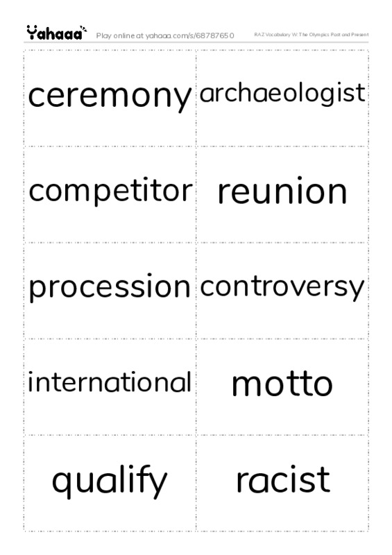 RAZ Vocabulary W: The Olympics Past and Present PDF two columns flashcards
