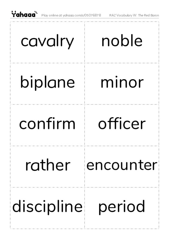 RAZ Vocabulary W: The Red Baron PDF two columns flashcards