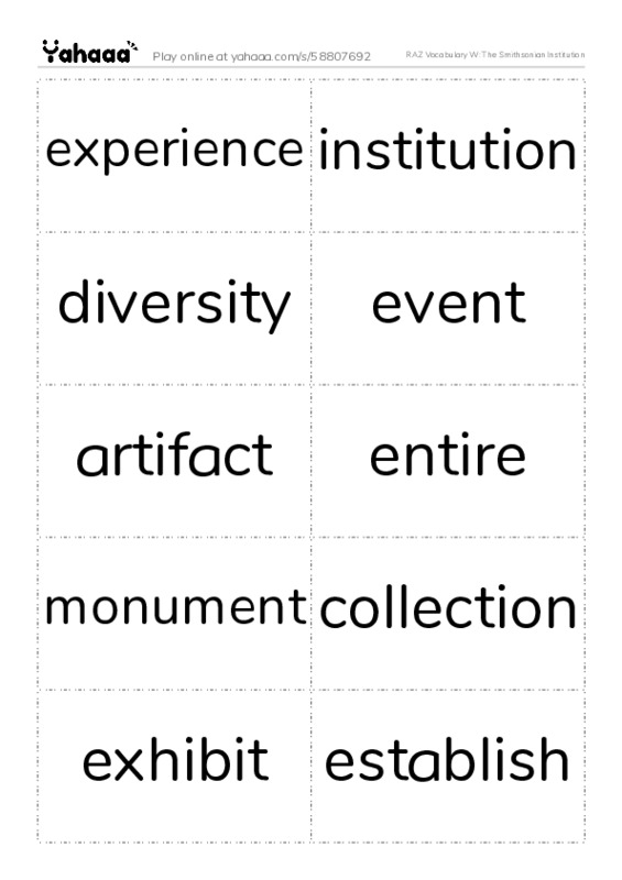 RAZ Vocabulary W: The Smithsonian Institution PDF two columns flashcards