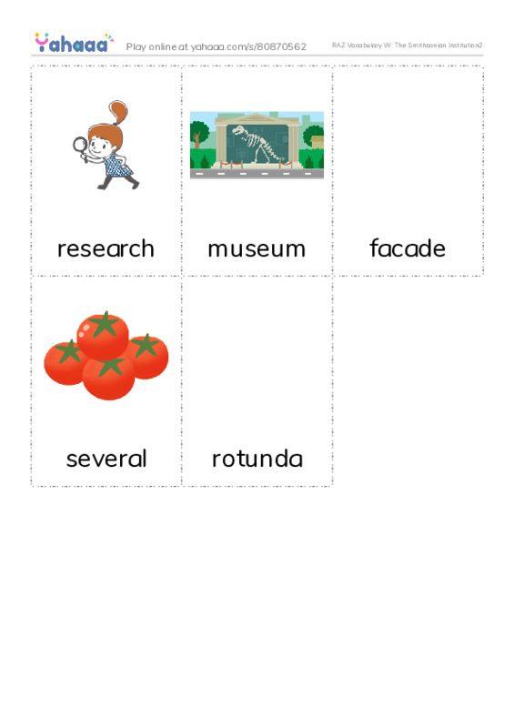 RAZ Vocabulary W: The Smithsonian Institution2 PDF flaschards with images