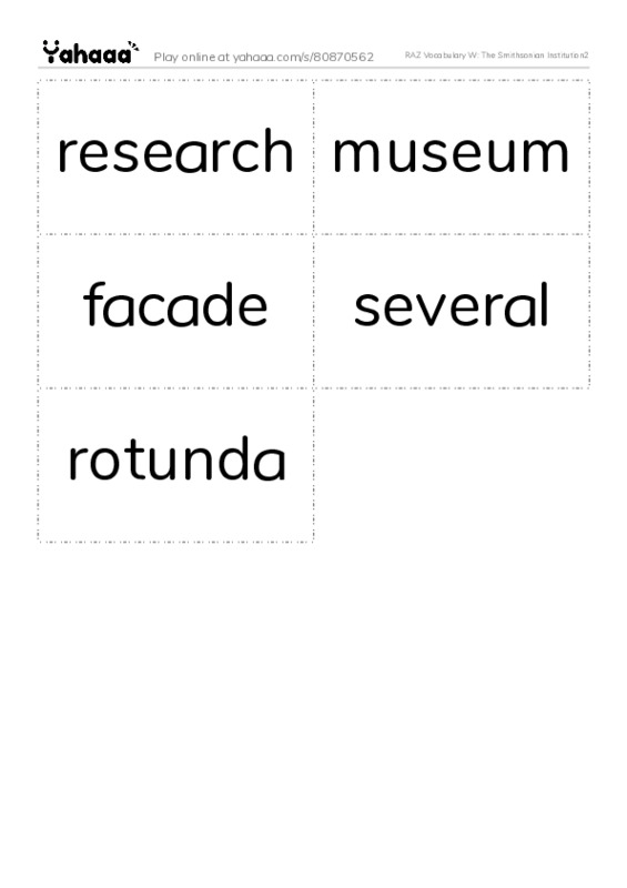 RAZ Vocabulary W: The Smithsonian Institution2 PDF two columns flashcards