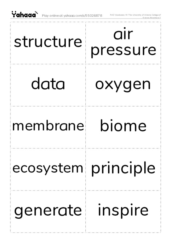 RAZ Vocabulary W: The University of Arizona College of Science Biosphere 2 PDF two columns flashcards