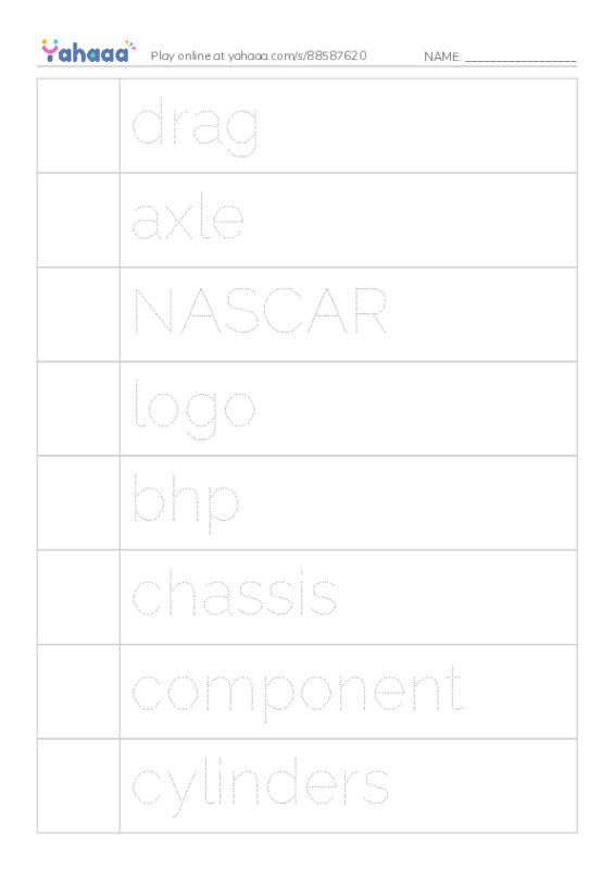 RAZ Vocabulary W: The World of NASCAR PDF one column image words