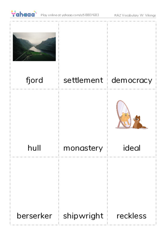 RAZ Vocabulary W: Vikings PDF flaschards with images
