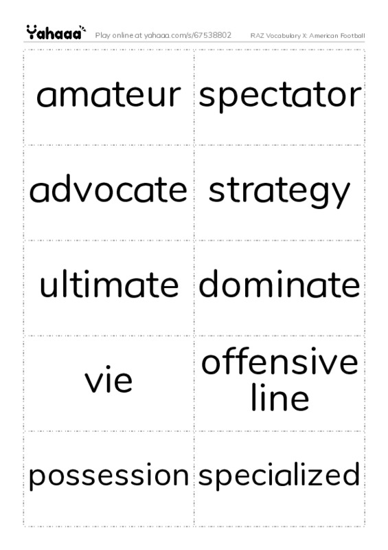 RAZ Vocabulary X: American Football PDF two columns flashcards