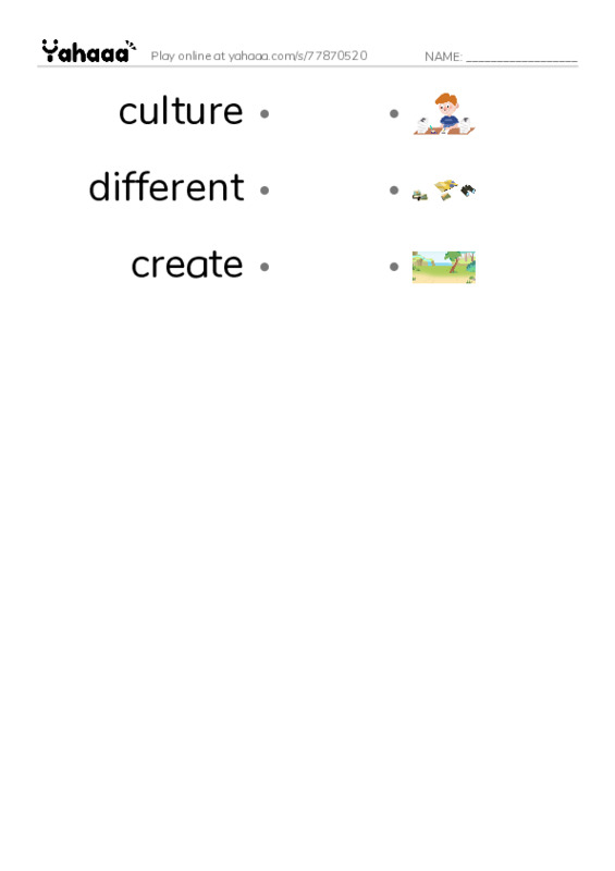 RAZ Vocabulary X: Body Art PDF link match words worksheet