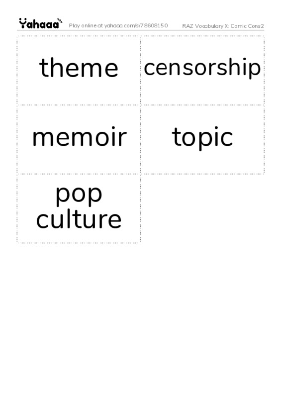 RAZ Vocabulary X: Comic Cons2 PDF two columns flashcards