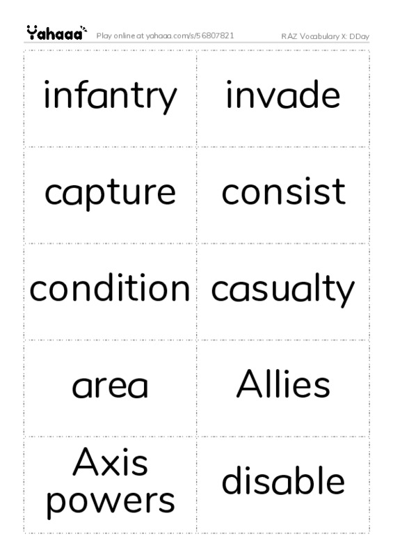 RAZ Vocabulary X: DDay PDF two columns flashcards